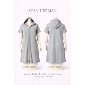 Stan Herman Womens 3X Baby Terry Zip Up Hoodie Lounger Heather Gray A346780/51